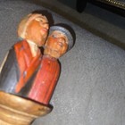 Vintage Hand Carved Wood Bottle Stopper Double Heads Movable Neck 5.25” Comical — photo 1