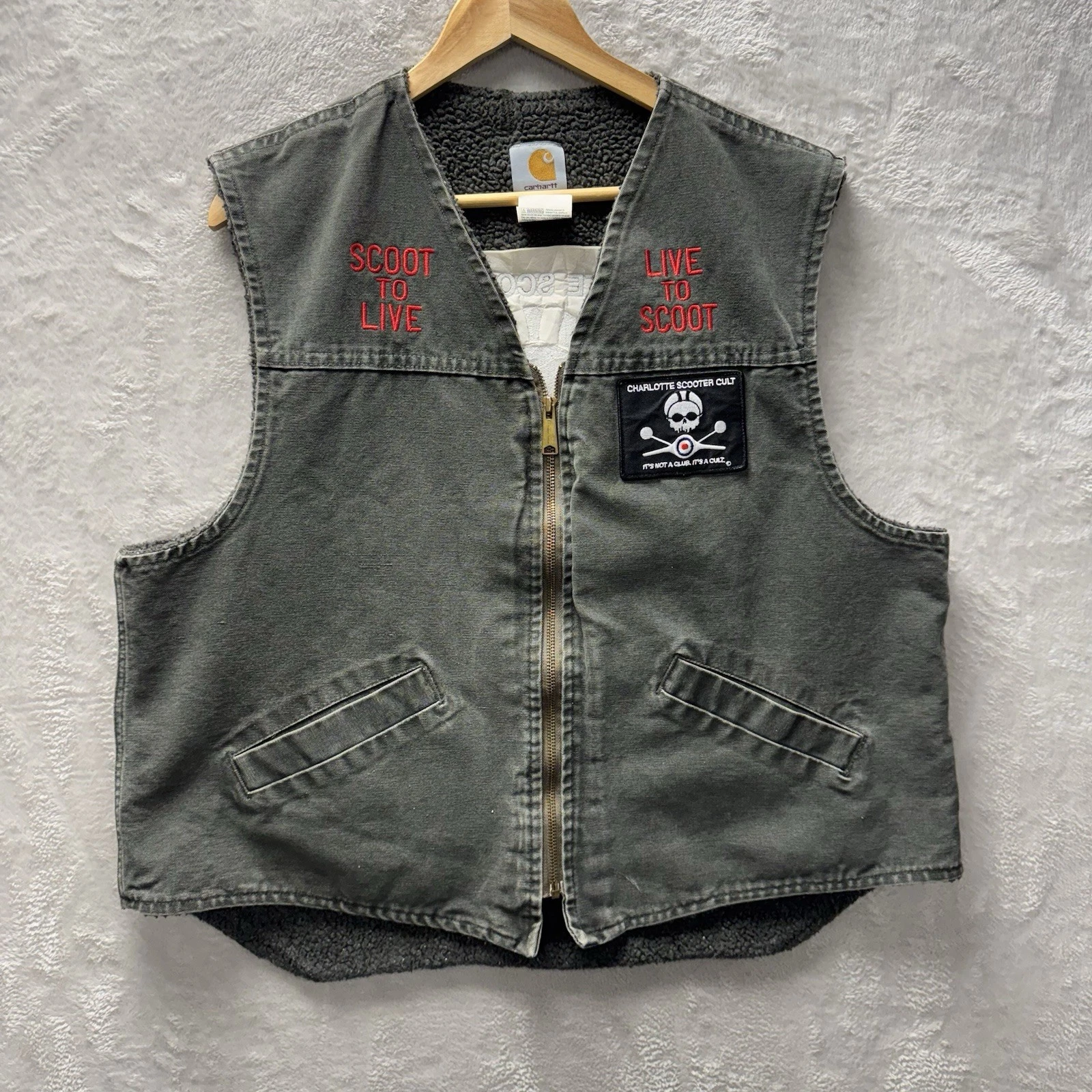 VTG Carhartt V13 MOS Full Zip Workwear Canvas Vest Charlotte Scooter Cult XL USA