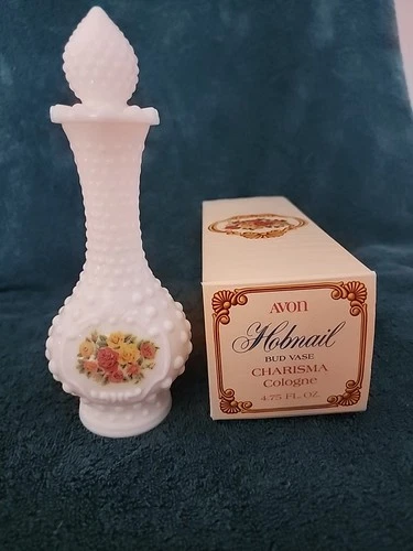 Vintage Avon Milk Glass Hobnail Bud Vase Charisma Cologne decanter