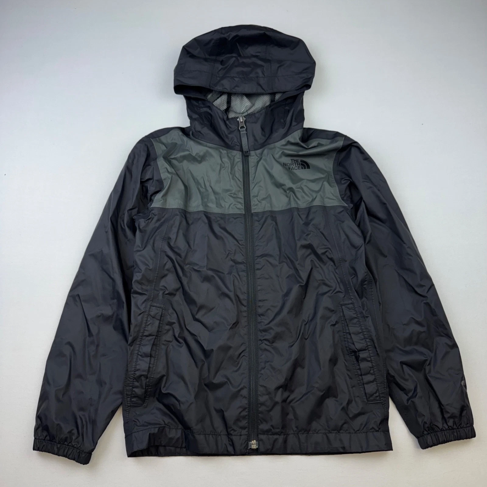 The North Face DryVent Jacket Youth Boys M 10-12 Black Gray Rain Outdoor Hooded