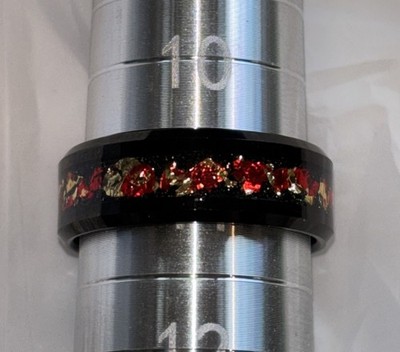 8mm Red Nebula Black Tungsten with Crushed Fire Opal Ring Men's Wedding Band 11