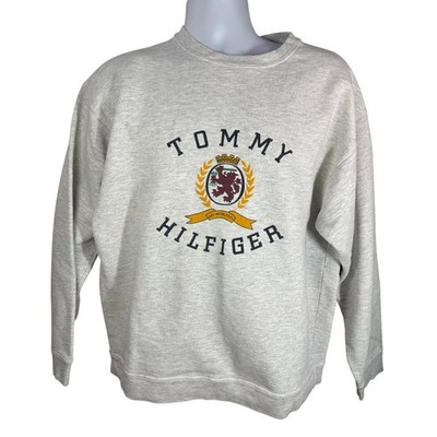 90's Made In USA Tommy Hilfiger Emblem Crewneck Sweatshirts size Large Gray