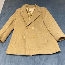 VTG Pendleton USA Made Peacoat Jacket Mens S Beige Wool Lined Double Breasted