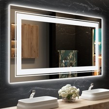 Snowdool 55"x30" LED Bathroom Mirror, Anti-Fog, Dimmable, Tempered Glass