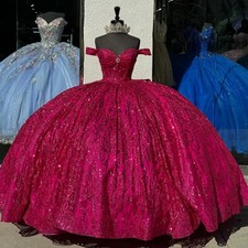 Elegant Quinceanera Dresses Ball Gown Shinny Bow Puffy Prom Wear Party Dress