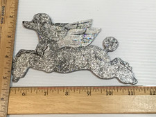 Handmade Wooden Handpainted GREY POODLE  Sparkly  Angel with Wings Ornament