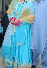 Silk Blend Blue Women's Salwar Kameez with Dupatta