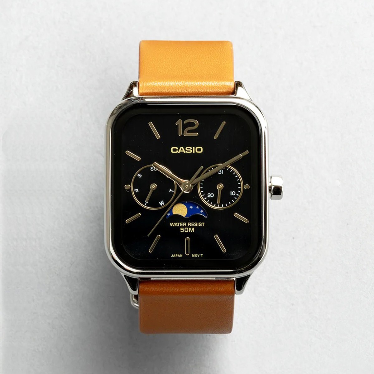 CASIO MTP-M305L-1AV Moon Phase Analog Watch Black Dial Leather