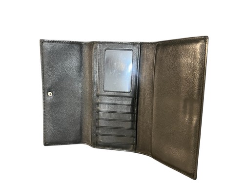 COACH Black Leather Wallet Fold Over Trifold Snap Zipper Coin Check Book EUC - Picture 3 of 4