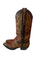 Larry Mahan - RARE VINTAGE Floral Tooled Leather Cowboy Boots - 6.5