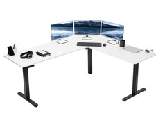 VIVO White / Black Electric 75" x 63" Corner Standing Desk, L-Shaped Workstation