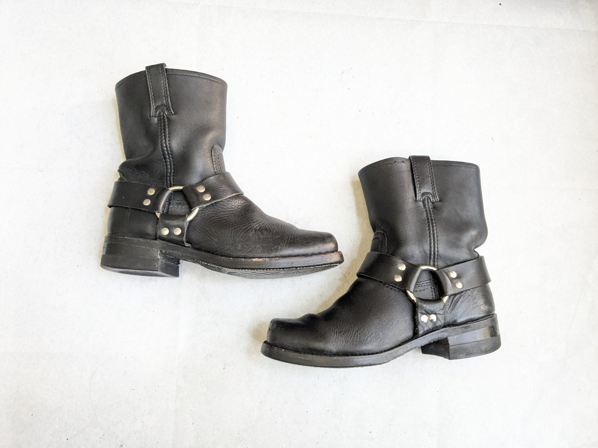 Frye Engineer Boots Black Leather Men 8 M Buckle Rubber 