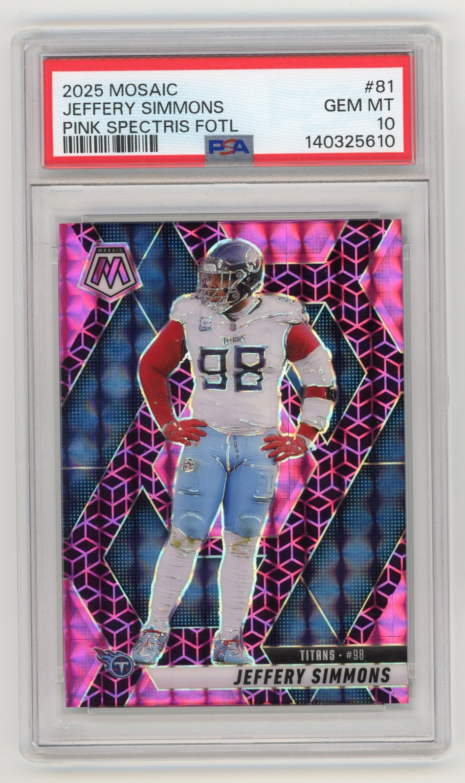 2025 PANINI MOSAIC JEFFERY SIMMONS /13 PINK SPECTRIS FOTL PSA 10 #81 POP 1 TITAN