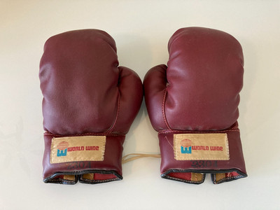 Vintage Lace-Up WorldWide Boxing Gloves Burgundy 1950's-60's Decoration Theme