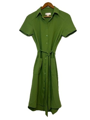 Rachel Parcell Everyday Woven Button-Up Green Shirt Dress Belted Size xs 