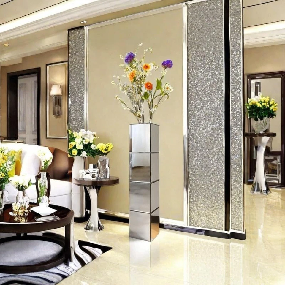 Jarrón de piso de 28" de alto, jarrones de plata con espejo, florero grande para decoración del hogar, mi... Foto 2 de 4