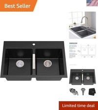 Durable 33-Inch Double Bowl Granite Kitchen Sink - Drop-In/Undermount Black Onyx