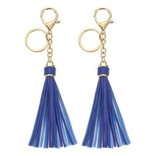 2Pcs Leather Keychain Tassels with Lobster Clasp Key Ring Blue