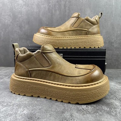 Chelsea Men's Faux Leather Ankle Boots Slip On Shoes Round Toe Cargo Platform OL