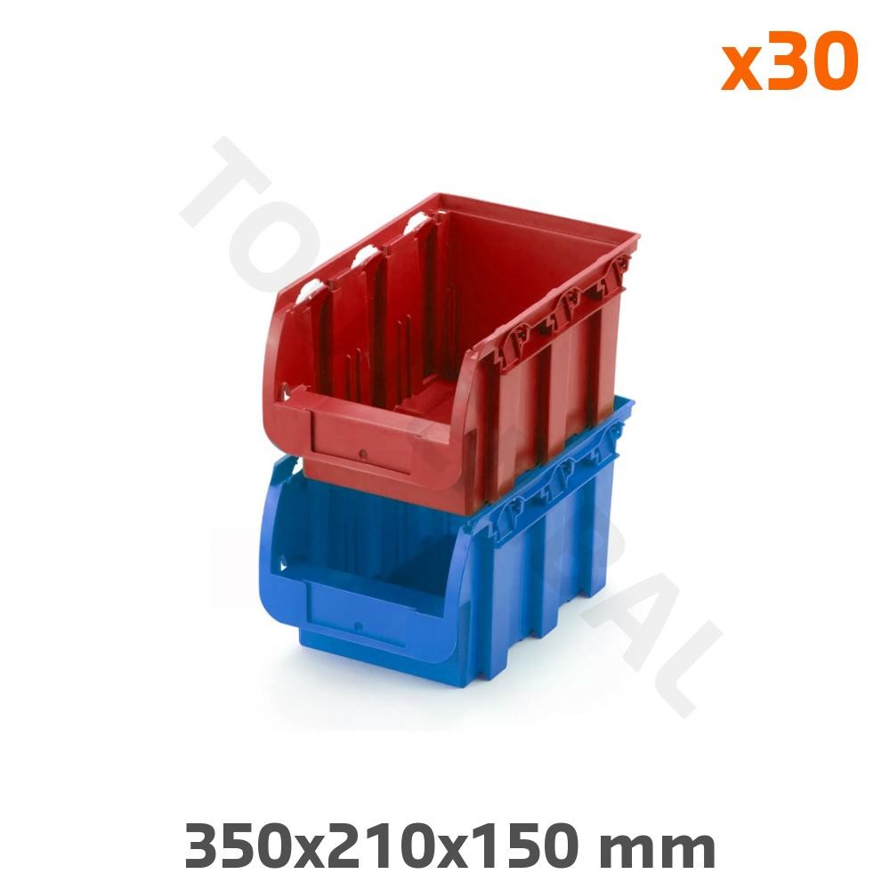 Bac à bec plastique bleu 8L bac de rangement gerbable 350x210x150 mm en lot de 30
