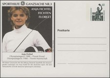 Sports aid postal stationery No. 3 fencing Anja Fichtel **