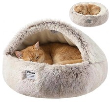 2 in1 Donut Cat Bed Cave, Brown Small Size, 19.7in Pet Nest