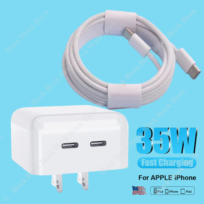For iPhone 15 16 17ProMax Android 35W Dual USB-C Fast Charger Block Type-C Cable