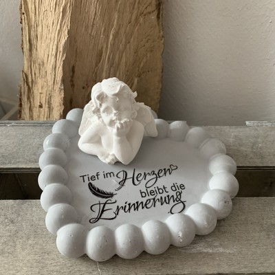 Deko -Tablett  Herz  mit Engel  Trauer Kerafun Handmade 