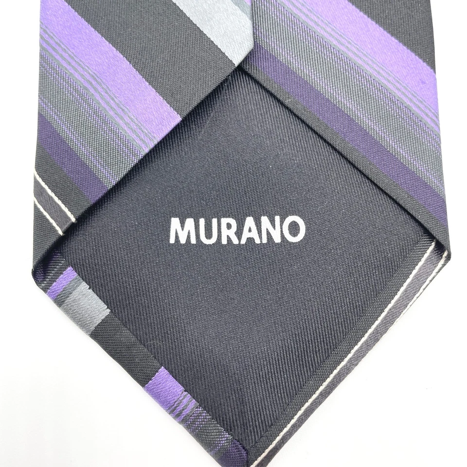 Corbata de seda de Murano para hombre púrpura negro gris a rayas a medida EE. UU. Ropa de cuello de lujo oficina Foto 4 de 4