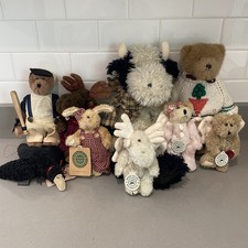 Boyds Bears Plush Lot of 9 Vintage 1990 s Bears Bunnies Cow Moose Most Have Tags