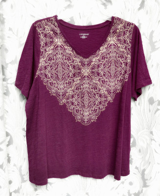 1X 18/20W 2X Catherines 100% Cotton Stretch Knit Graphic Burn Out T-Shirt Top