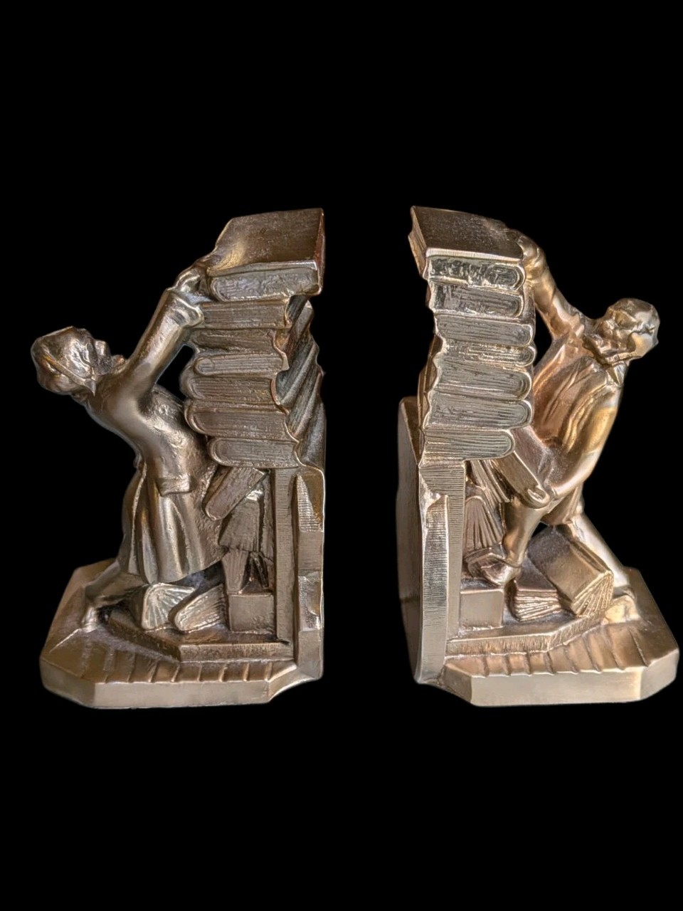 Vintage PM Craftsman Colonial Librarian “Hold Those Books”  Brass Bookends USA