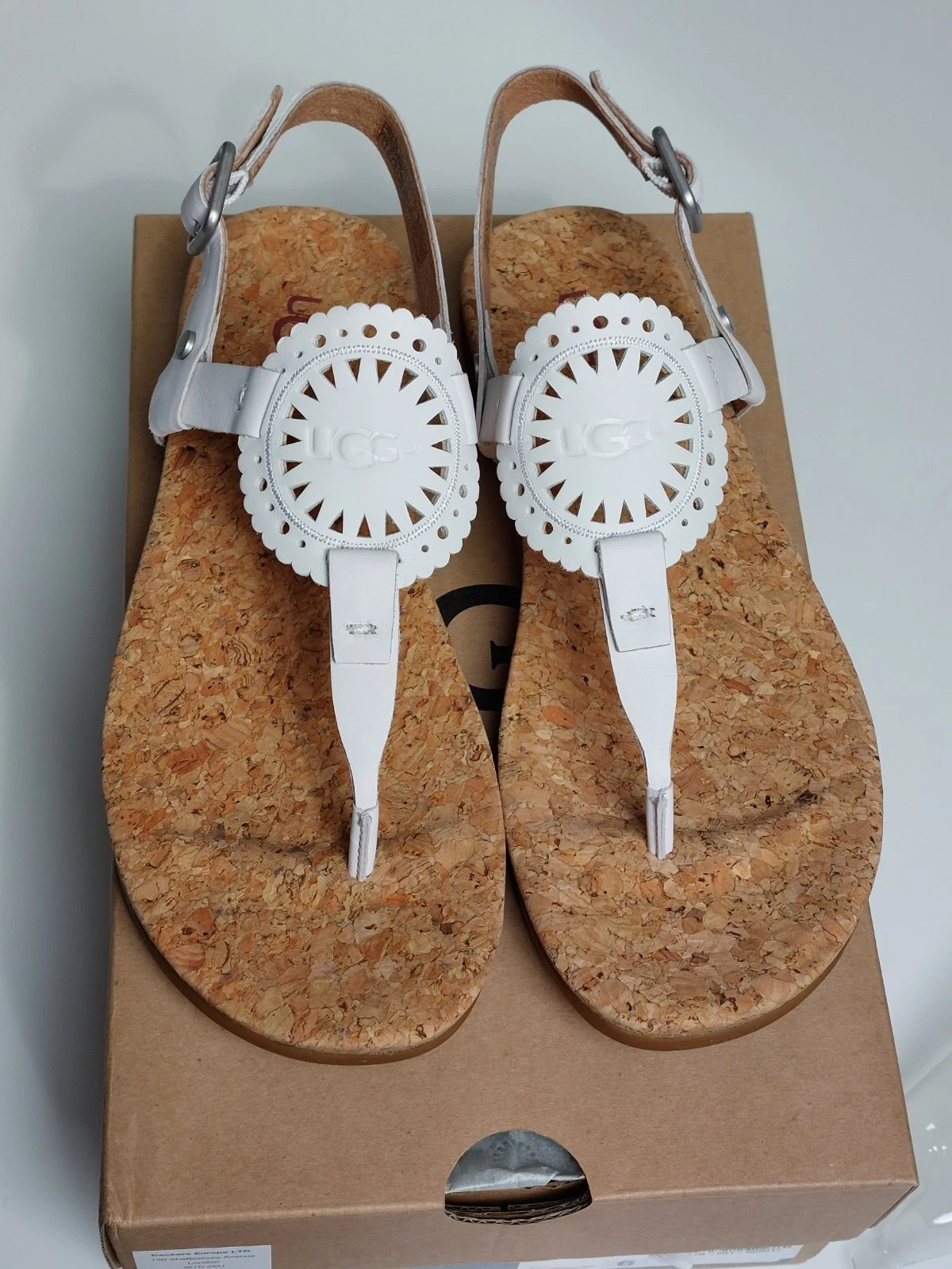 SANDALI BASSI UGG AYDEN II IN PELLE BIANCA CON SOTTOPIEDE IN SUGHERO TAGLIA 4 5 NUOVI IN SCATOLA