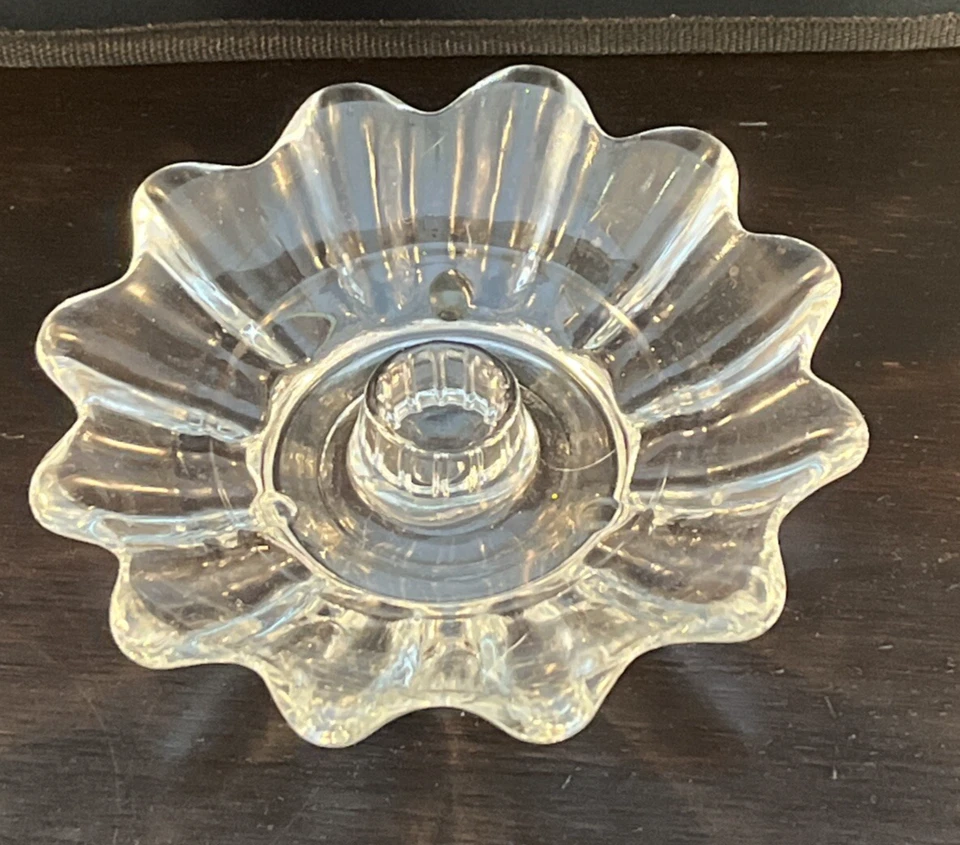 Clear Glass Flower Shaped Taper Candlestick Holder - Image 2 of 4