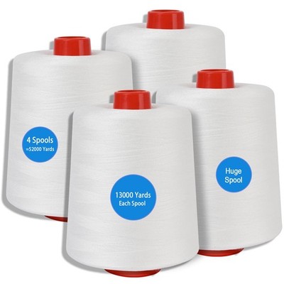 4 PCS White 40S/2 Polyester Serger Sewing Thread Cones 13000 Yards Quilting
