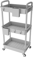 3 Tier Rolling Utility Cart with Handle, Utility Cart Made of Multifunctional St