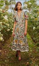 Farm Rio Botanicals Belted Cotton Midi Dress Sz L ** 1200