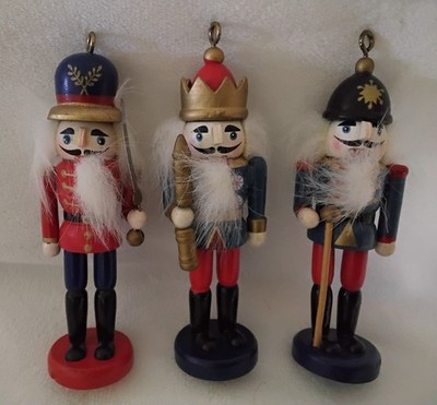 Set of 3 Handpainted Wooden 4 Inch Nutcracker Christmas Ornaments