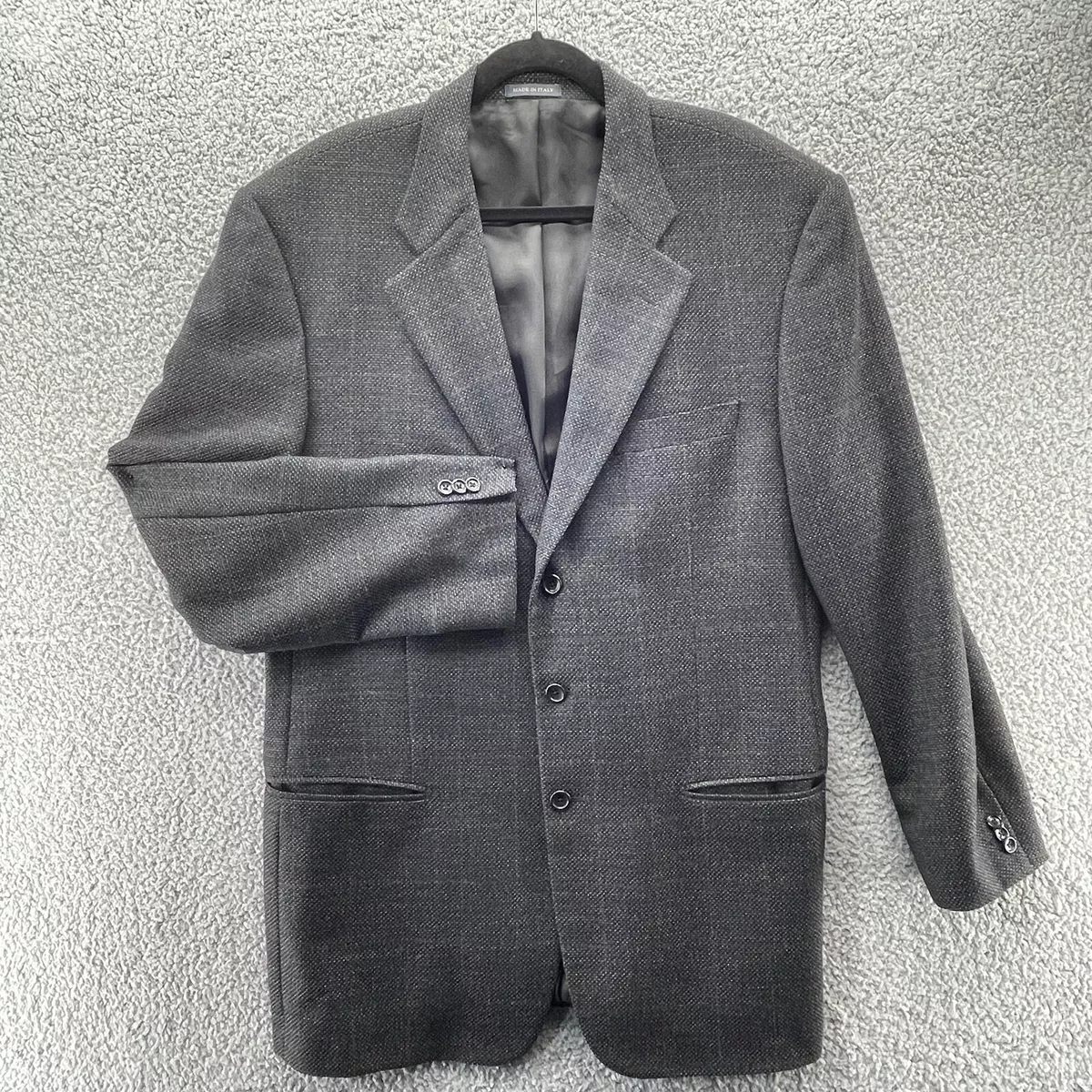 Vintage Bottoli Mens Blazer 44R Regular 100 Wool Gray Sports Coat Checkered