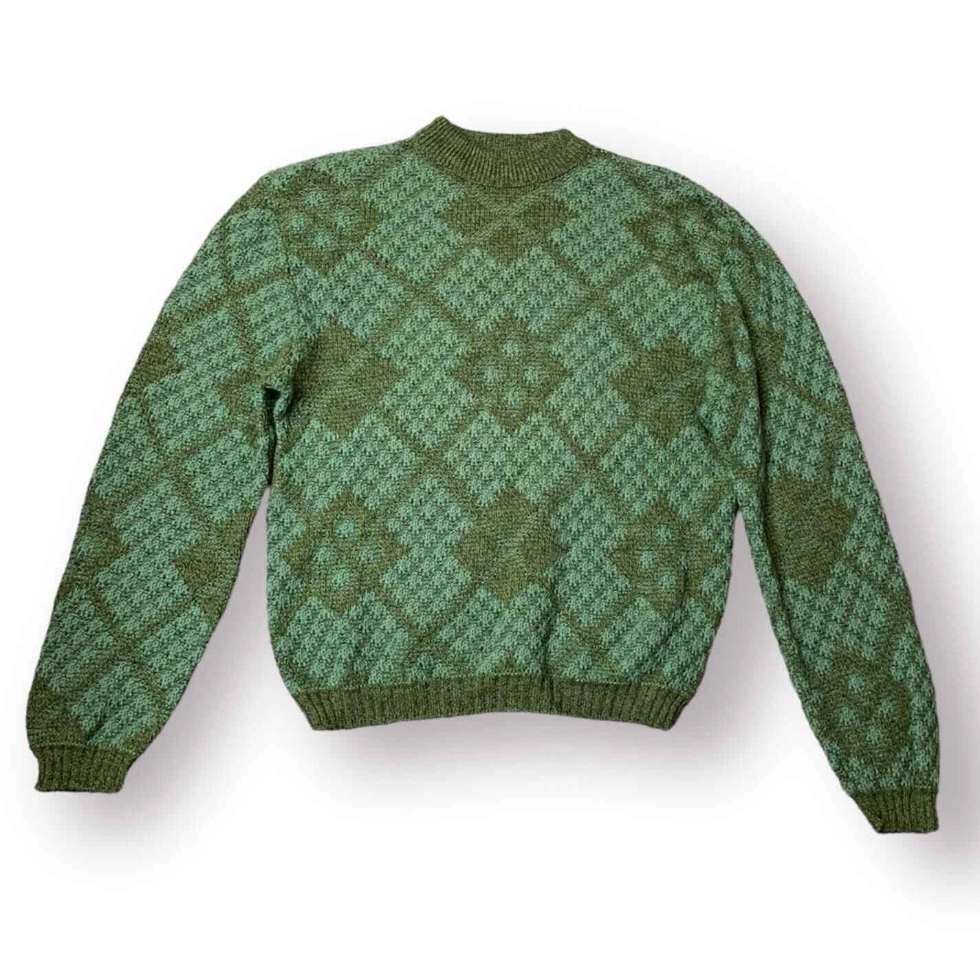 Vtg Harridge Row at Bonds Geometric 100% Virgin Wool Men's Green Sweater Large