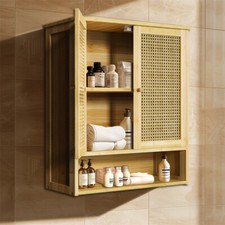 Large Bathroom Wall Cabinet Wooden Storage Cupboard with 2 Doors and Open Shelve