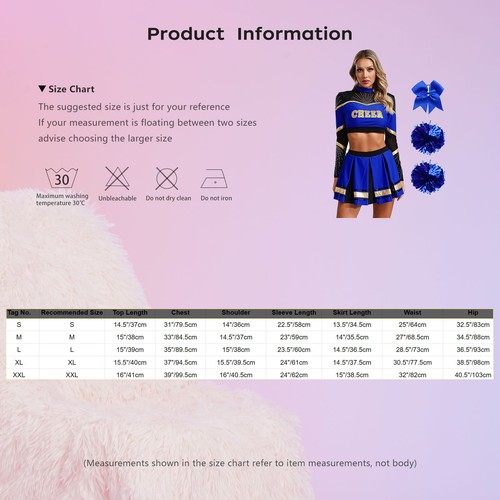 Women Set Long Sleeve Suit Crop Top Outfit Halloween Adult Pleated Skirt Dance - Bild 56 von 71