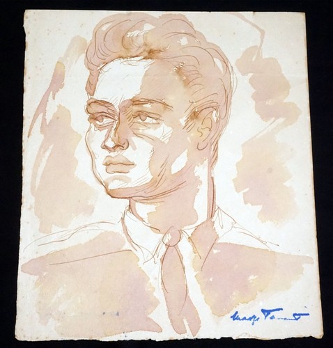 Figura maschile dipinto seppia WC hawaii anni '60 di Madge Tennent (1889-1972) (DAT) - Foto 5 di 5