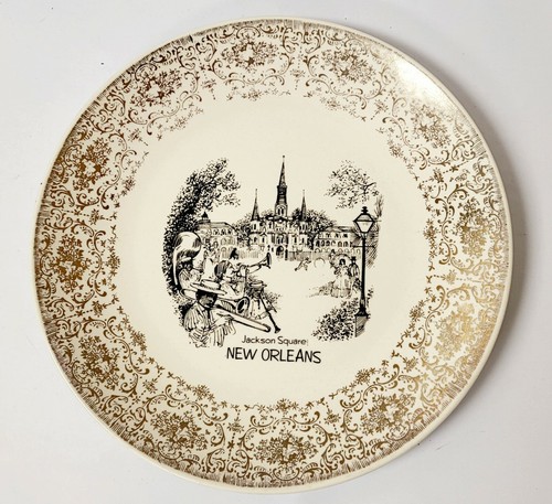 New Orleans Vtg Travel Souvenir Plate 10" Louisiana Transfer Gold Detail - Picture 11 of 11