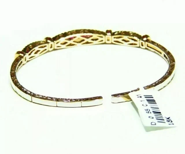 Round Cut Lab Created 8Ct Ruby/Diamond 14K Yellow Gold Plated Cuff Bangle 7.5" - Image 4 of 4