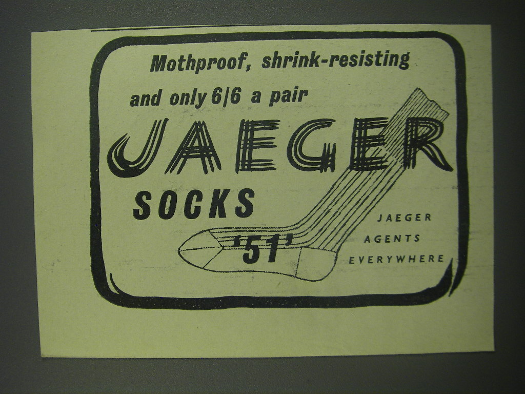 SAOLA 1954 Jaeger Socks Ad Mothproof shrink resisting and only 6 6 a pair