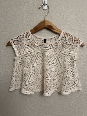 NEW Full Tilt Top Girls Beige Shirt Crochet Coastal Grunge