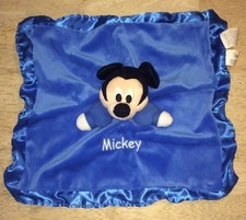 Mickey Mouse Plush Lovey Blue Rattle Satin Edge Security Blanket Embroidered