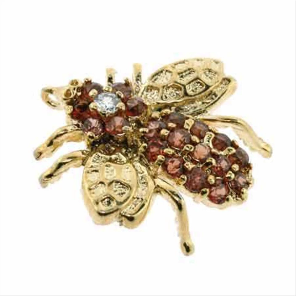 18K or Sur 925 Argent 1.5ct Grenade & Zircone Fly Broche & Pendentif - Photo 1/1