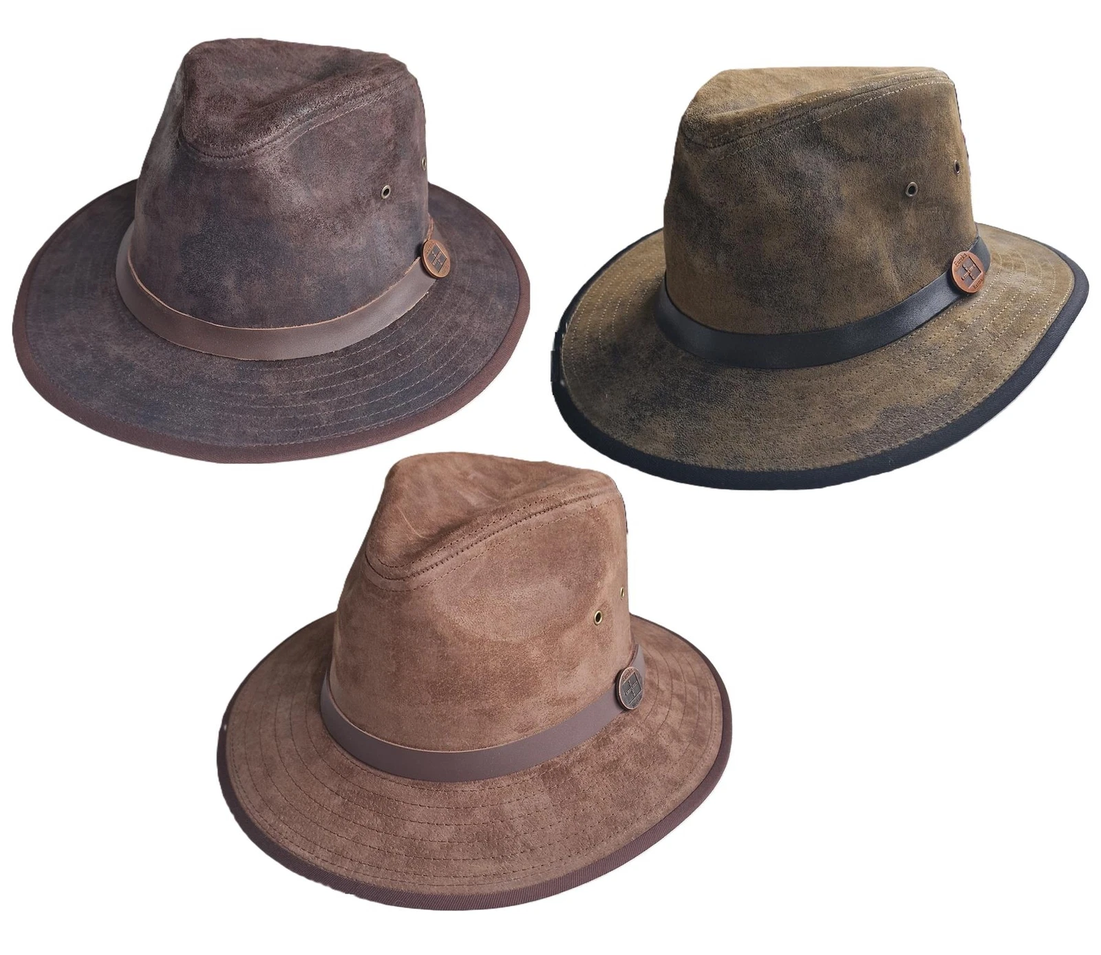 Eureka Mens Stockade Leather Fedora Style Formal Hat Brown Olive S XL